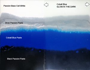 Resin panel with right half coated with Glow in the Dark layer